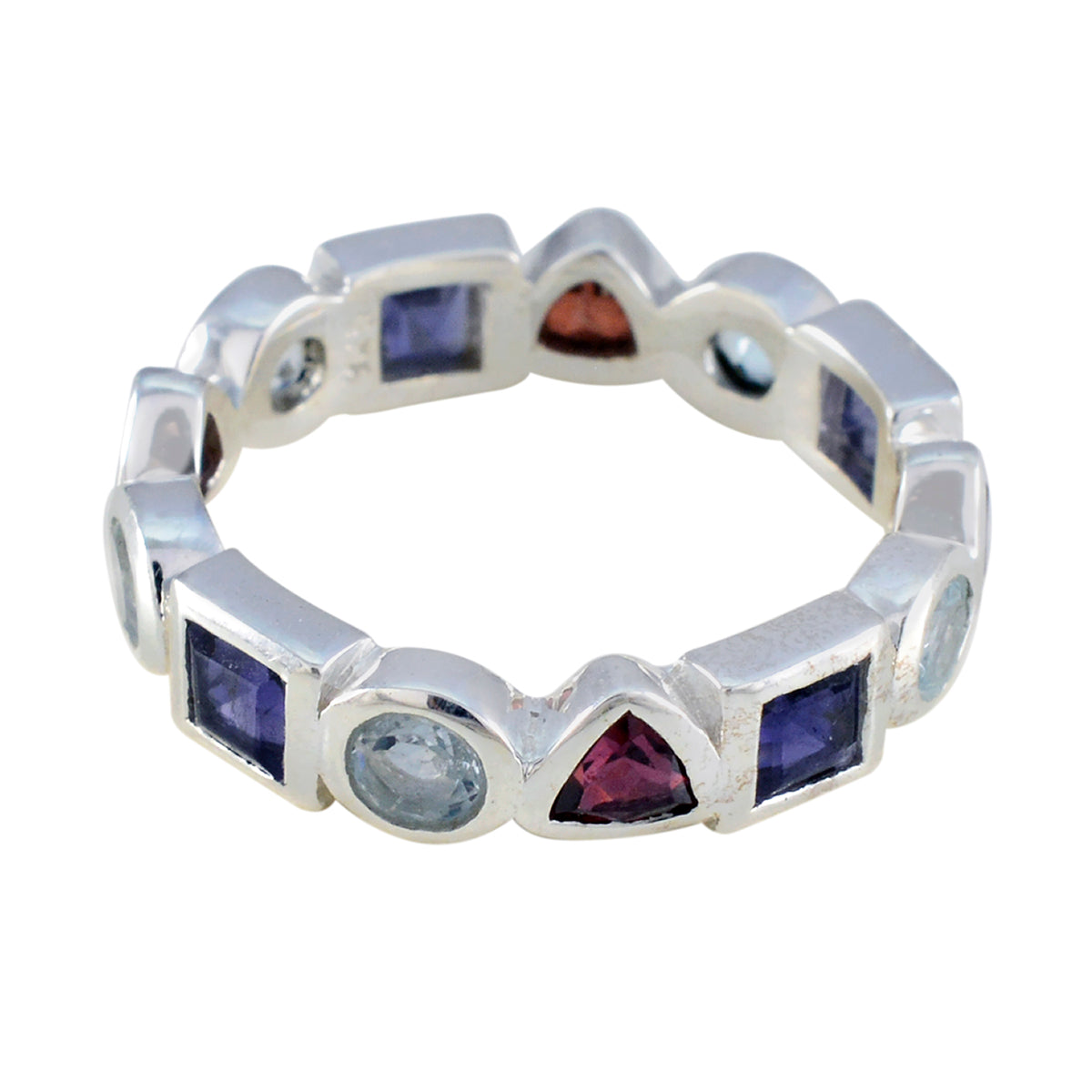 Multi Stone multiple Indian Sterling Silver multicolor Gemstone Minimal Eternity Band Jewelry Huvudsaklig produktbild
