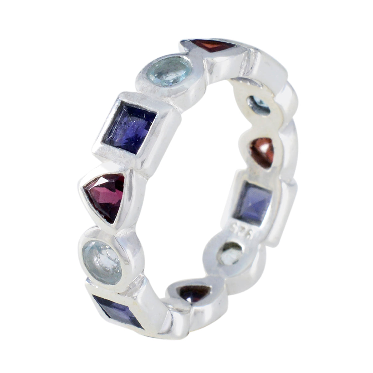 Multi Stone multiple Indian Sterling Silver multicolor Gemstone Minimal Eternity Band Jewelry