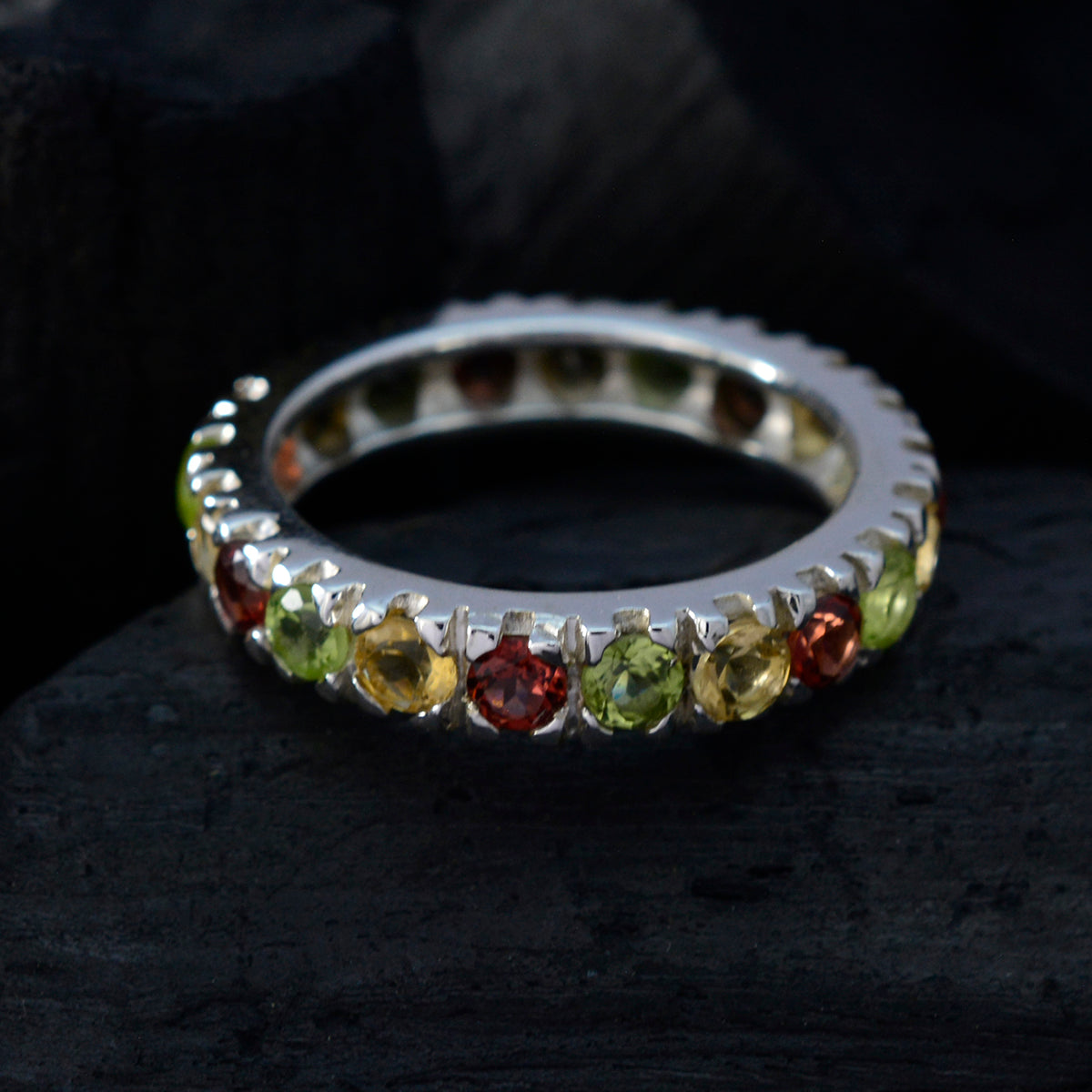 Multi Stone multiple Moroccan 925 Sterling Silver multicolor Gemstone Slim Eternity Band Jewellery