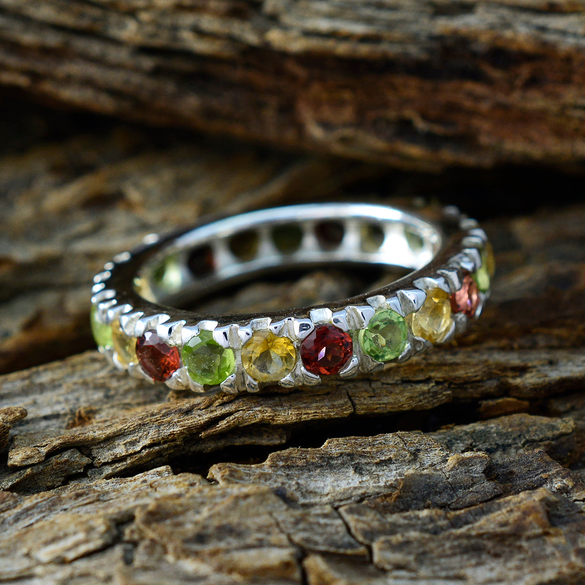 Multi Stone multiple Moroccan 925 Sterling Silver multicolor Gemstone Slim Eternity Band Jewellery