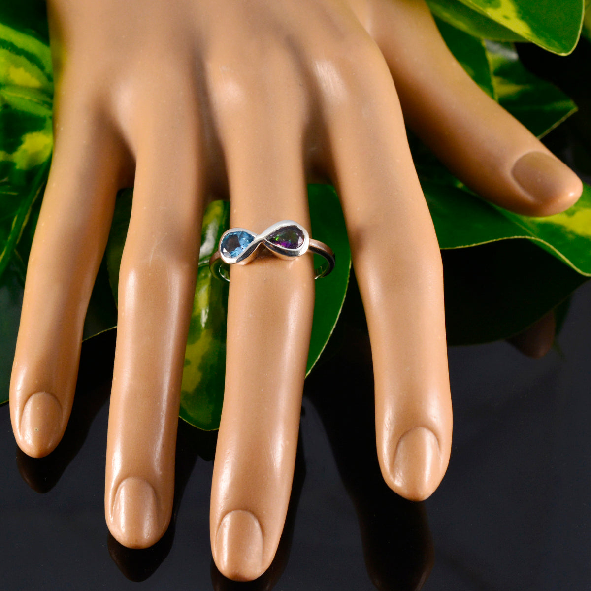 Multi Stone Toi et Moi Japanese 925 Sterling Silver multicolor Gems Dainty Trendy Ring Jewelry