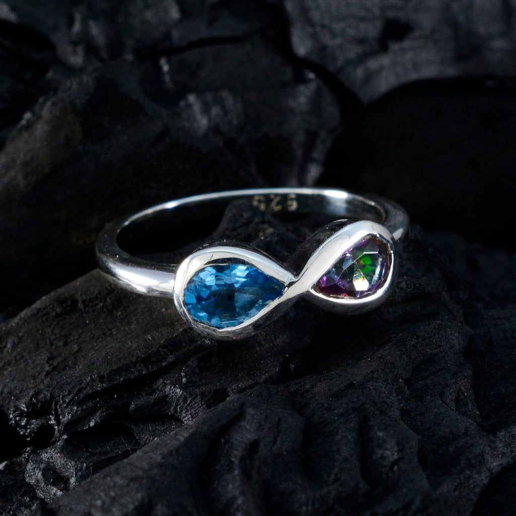 Multi Stone Toi et Moi Japanese 925 Sterling Silver multicolor Gems Dainty Trendy Ring Jewelry
