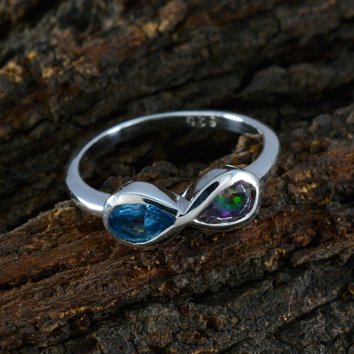 Multi Stone Toi et Moi Japanese 925 Sterling Silver multicolor Gems Dainty Trendy Ring Jewelry