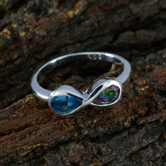 Multi Stone Toi et Moi Japanese 925 Sterling Silver multicolor Gems Dainty Trendy Ring Jewelry
