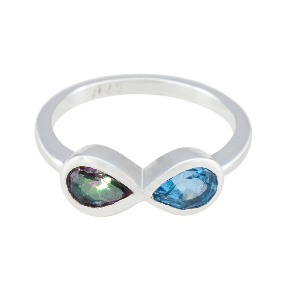 Multi Stone Toi et Moi Japanese 925 Sterling Silver multicolor Gems Dainty Trendy Ring Jewelry