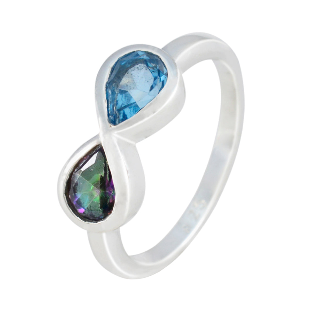 Multi Stone Toi et Moi Japanese 925 Sterling Silver multicolor Gems Dainty Trendy Ring Jewelry