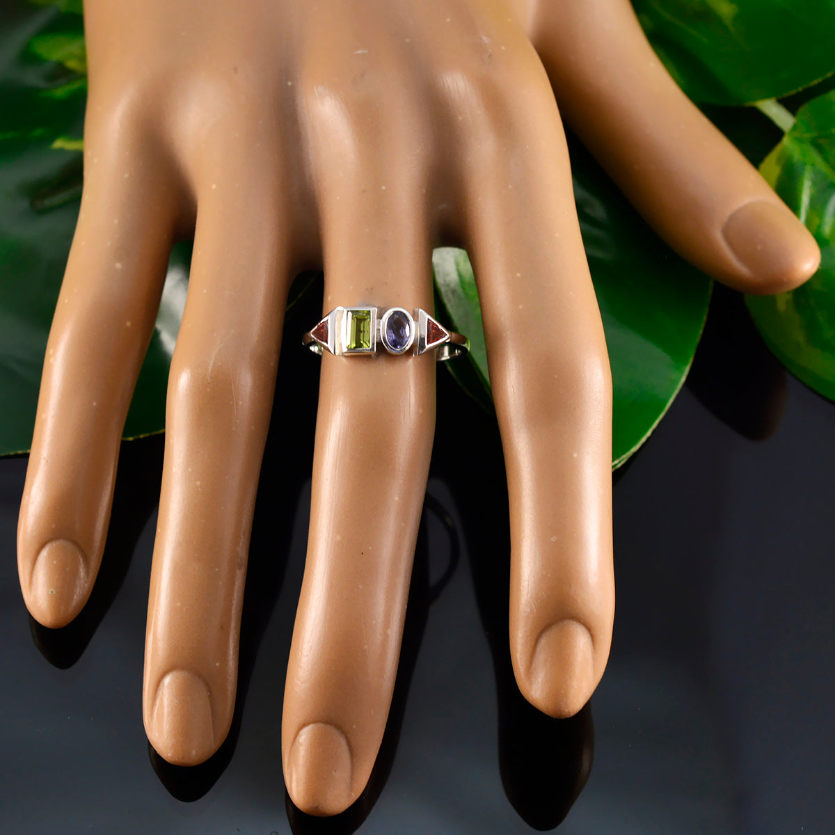 Multi Stone quarter Korean Sterling Silver multicolor Gemstone Delicate Graceful Ring Jewellery