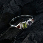 Multi Stone quarter Korean Sterling Silver multicolor Gemstone Delicate Graceful Ring Jewellery