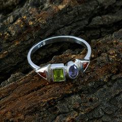 Multi Stone quarter Korean Sterling Silver multicolor Gemstone Delicate Graceful Ring Jewellery