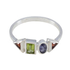 Multi Stone quarter Korean Sterling Silver multicolor Gemstone Delicate Graceful Ring Jewellery