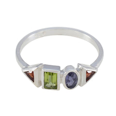 Multi Stone quarter Korean Sterling Silver multicolor Gemstone Delicate Graceful Ring Jewellery