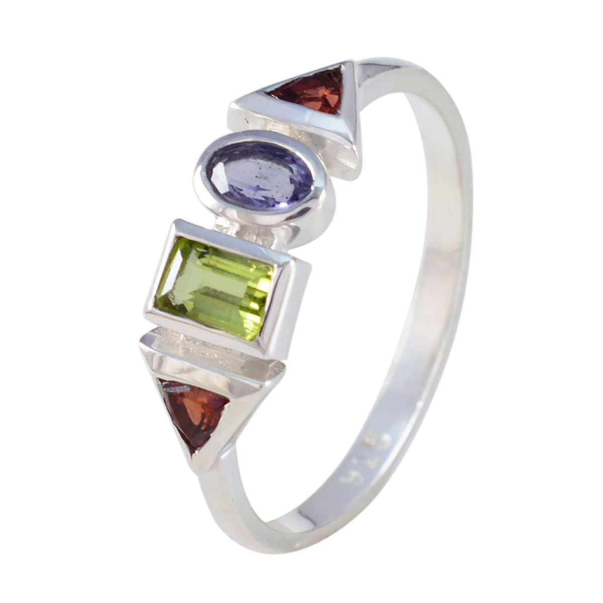 Multi Stone quarter Korean Sterling Silver multicolor Gemstone Delicate Graceful Ring Jewellery