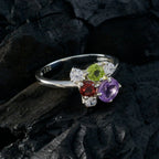 Multi Stone Hexa Turkish Sterling Silver multicolor Gems Whisper thin Graceful Ring Jewelry