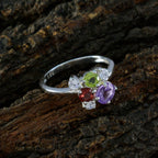 Multi Stone Hexa Turkish Sterling Silver multicolor Gems Whisper thin Graceful Ring Jewelry