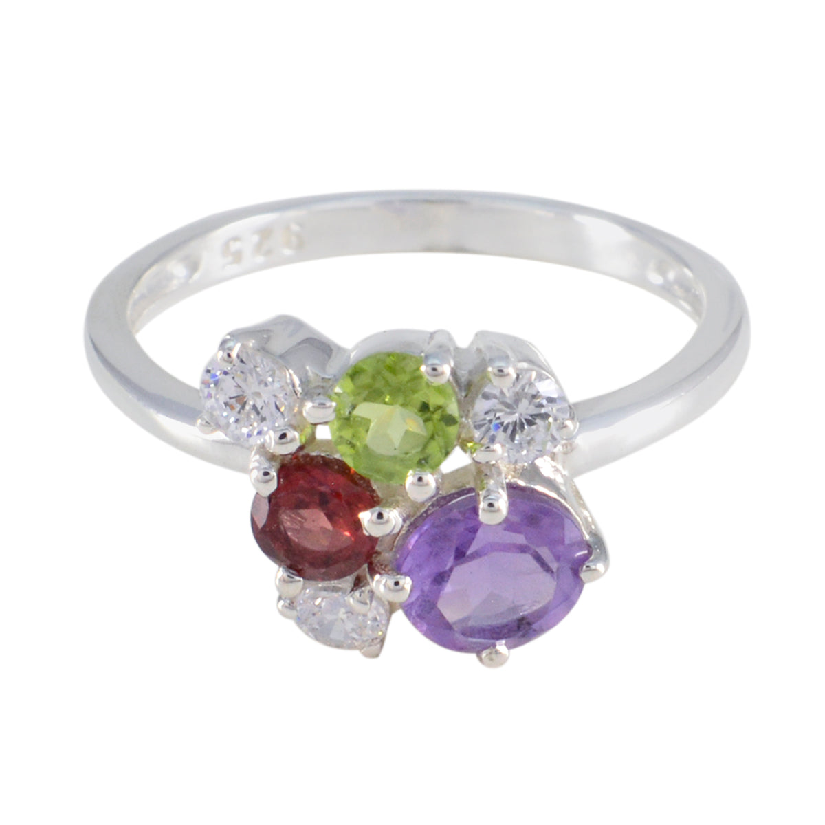 Multi Stone Hexa Turkish Sterling Silver multicolor Gems Whisper thin Graceful Ring Jewelry Imagen principal del producto