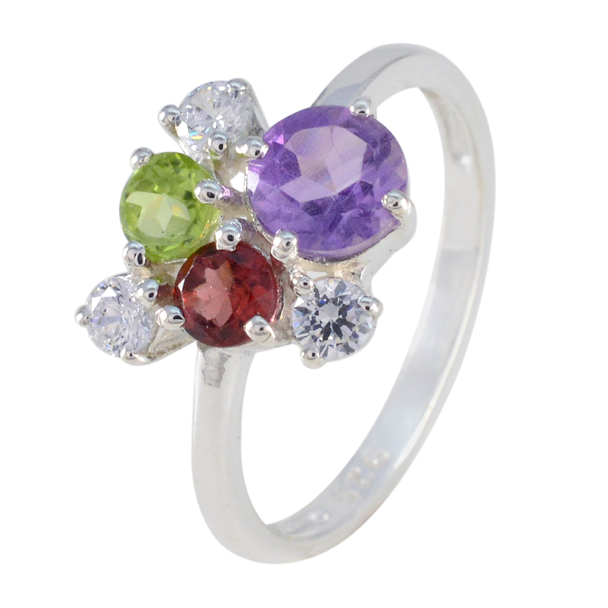 Multi Stone Hexa Turkish Sterling Silver multicolor Gems Whisper thin Graceful Ring Jewelry