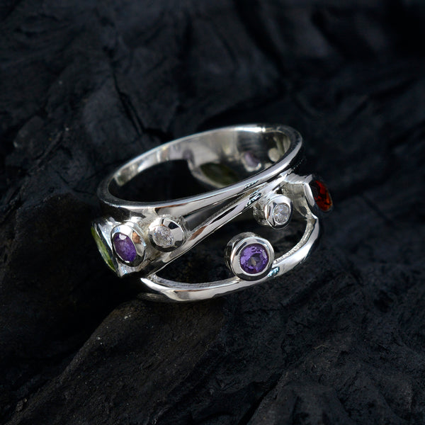Multi Stone multiple Moroccan Sterling Silver multicolor Gemstones Mid weight Bubble Band Jewelry