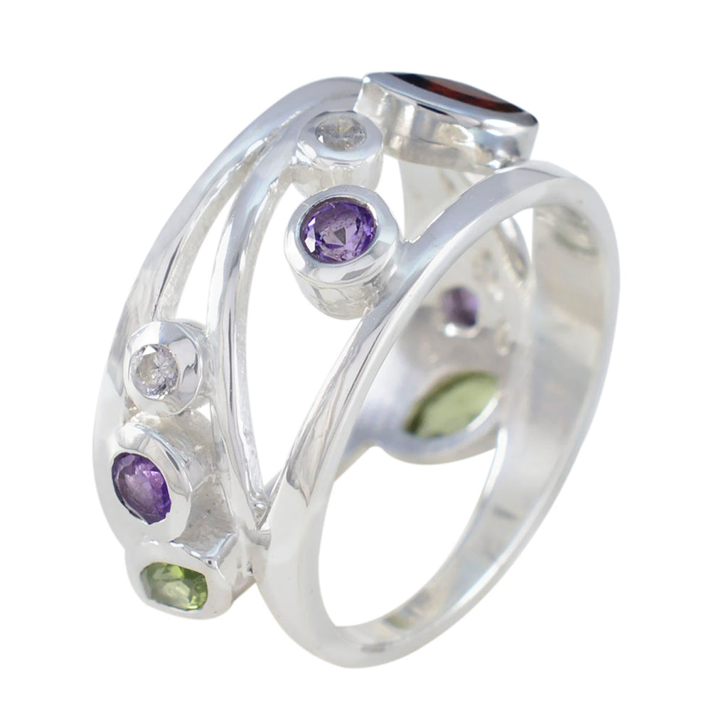 Multi Stone multiple Moroccan Sterling Silver multicolor Gemstones Mid weight Bubble Band Jewelry