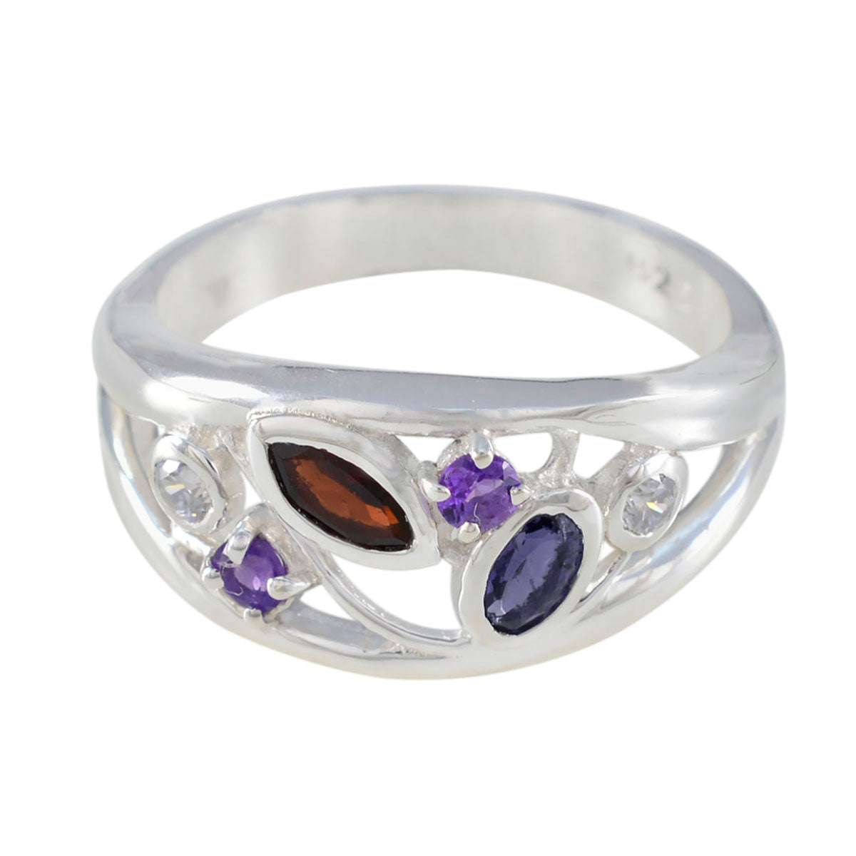 Multi Stone multiple Indian Silver multicolor Gems Tiny Modern Ring Jewelry Huvudsaklig produktbild