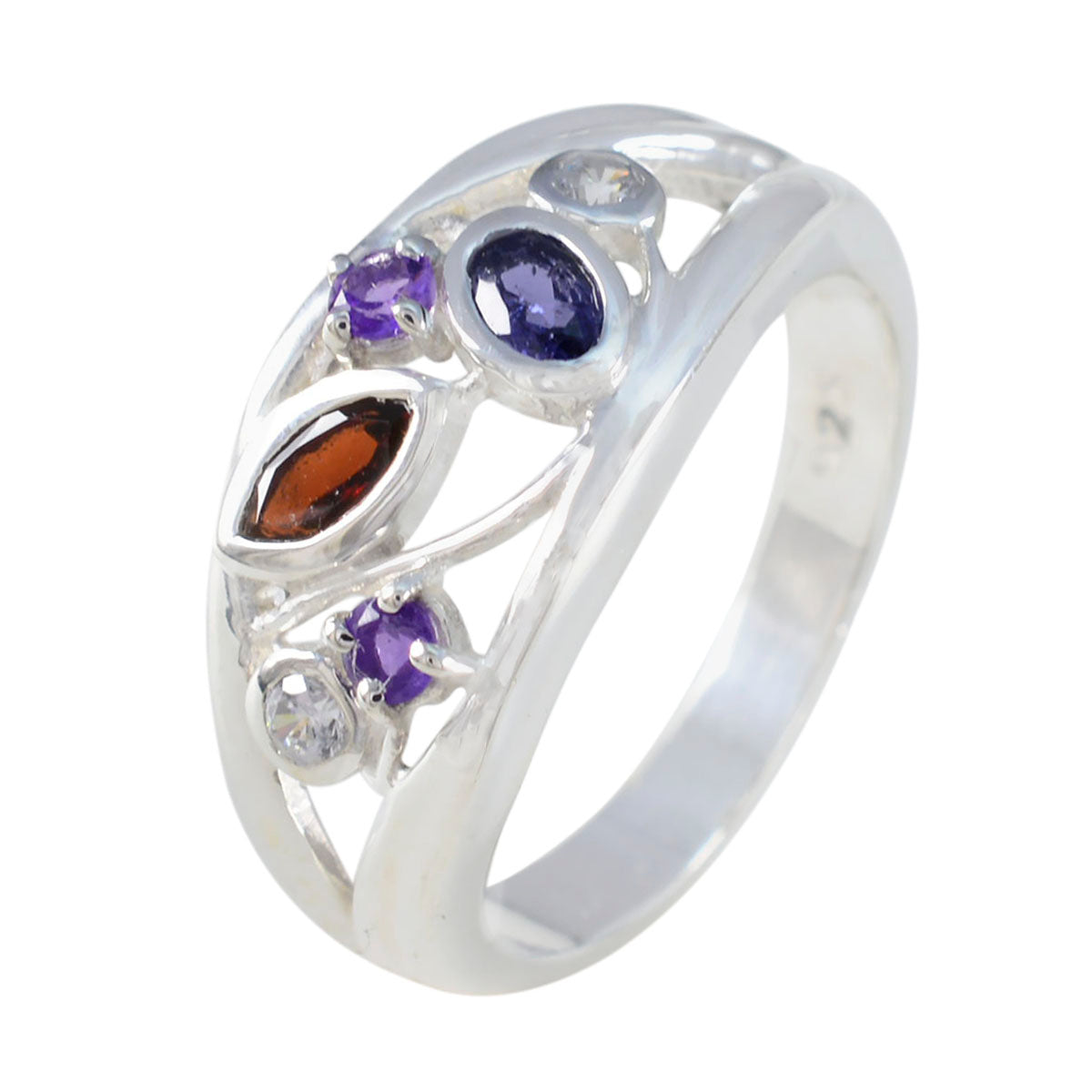 Multi Stone multiple Indian Silver multicolor Gems Tiny Modern Ring Jewelry