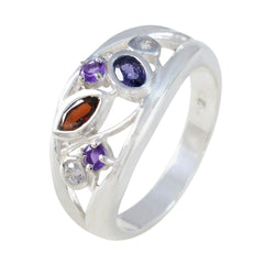 Multi Stone multiple Indian Silver multicolor Gems Tiny Modern Ring Jewelry