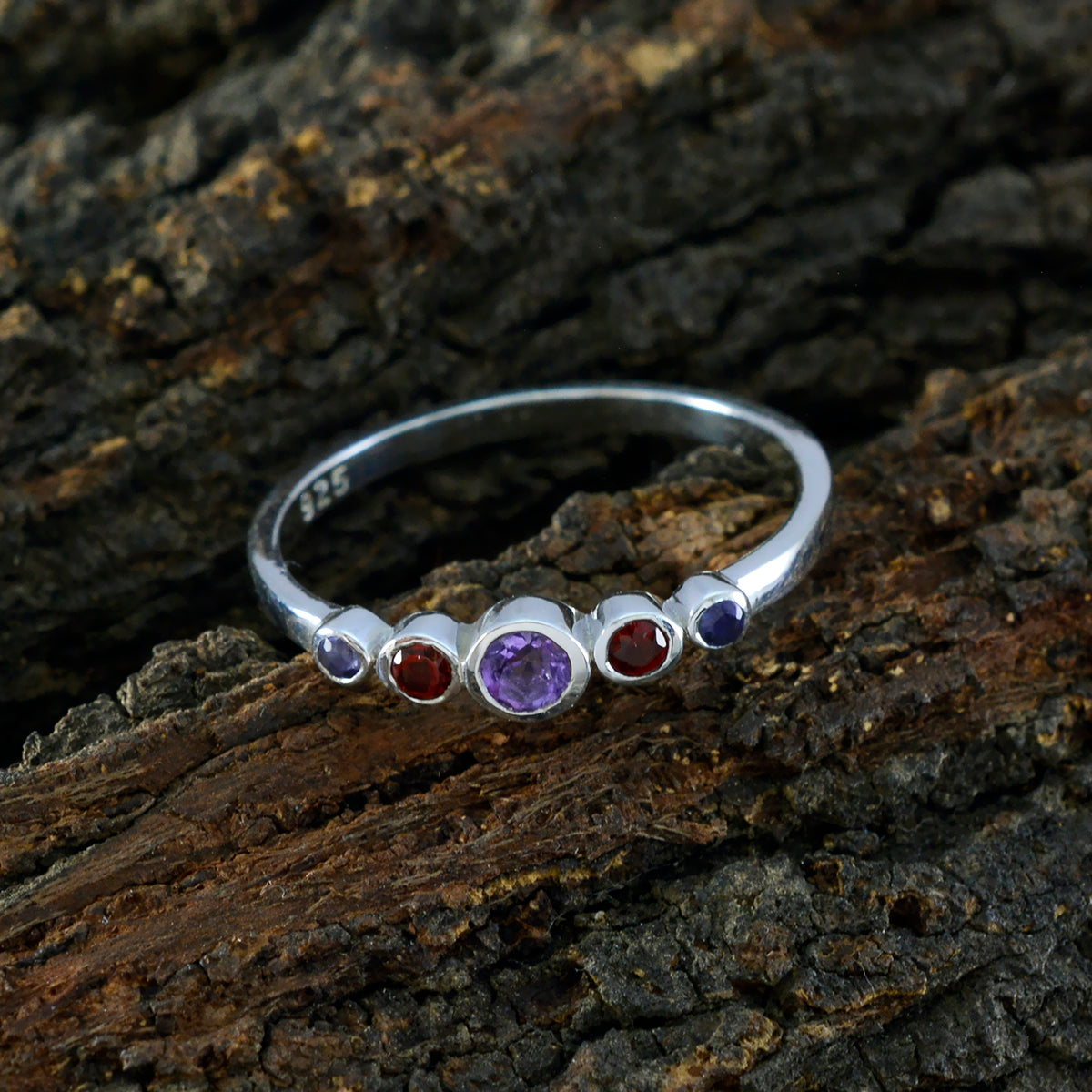 Multi Stone Penta American 925 Sterling Silver multicolor Gemstone Elegant  Feminine Ring Jewelry