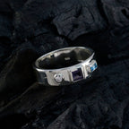 Multi Stone Trilogy Egyptian Silver multicolor Gemstone Tiny Abstract Band Jewelry