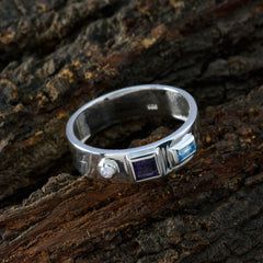 Multi Stone Trilogy Egyptian Silver multicolor Gemstone Tiny Abstract Band Jewelry