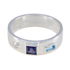 Multi Stone Trilogy Egyptian Silver multicolor Gemstone Tiny Abstract Band Jewelry