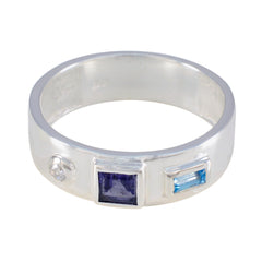 Multi Stone Trilogy Egyptian Silver multicolor Gemstone Tiny Abstract Band Jewelry