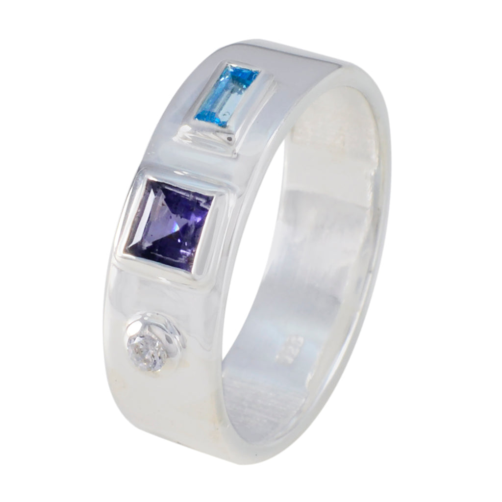 Multi Stone Trilogy Egyptian Silver multicolor Gemstone Tiny Abstract Band Jewelry