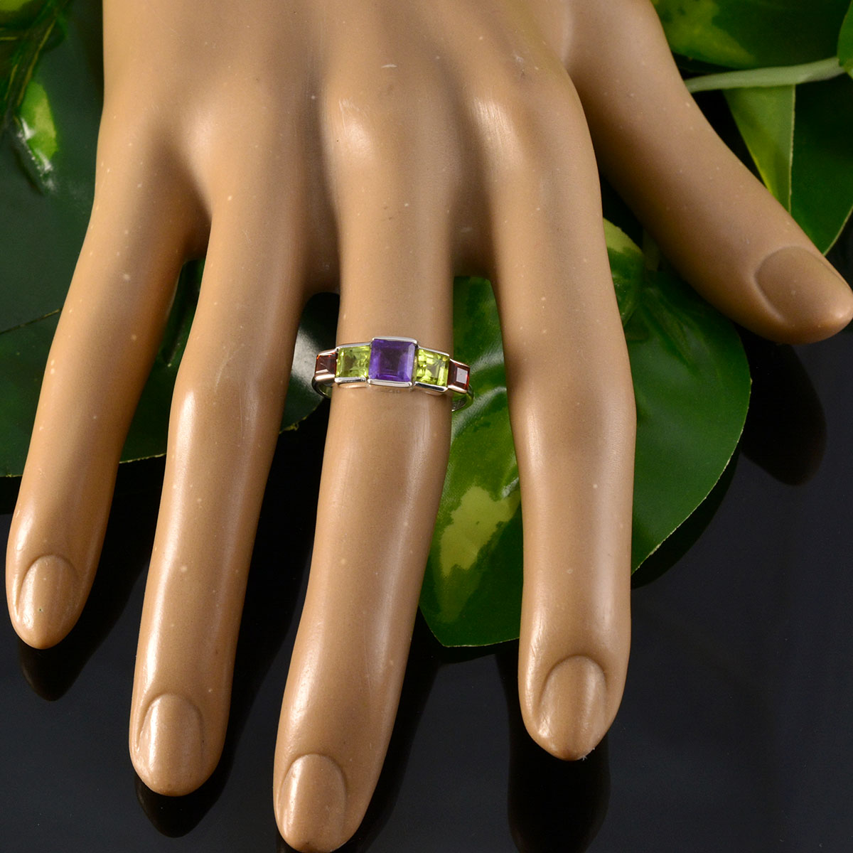 Multi Stone Penta American Silver multicolor Gemstones Delicate Graceful Ring Jewelry