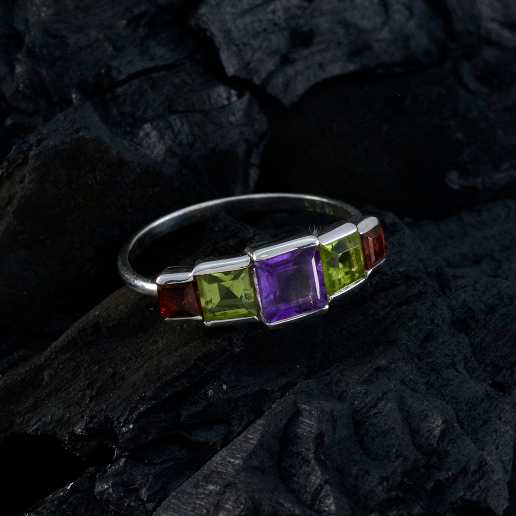 Multi Stone Penta American Silver multicolor Gemstones Delicate Graceful Ring Jewelry
