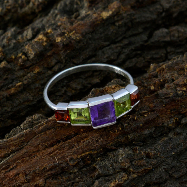 Multi Stone Penta American Silver multicolor Gemstones Delicate Graceful Ring Jewelry