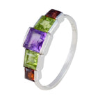 Multi Stone Penta American Silver multicolor Gemstones Delicate Graceful Ring Jewelry