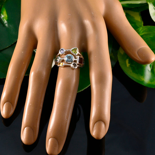 Multi Stone Hepta French 925 Sterling Silver multicolor Gemstone Featherlight Cocktail Ring Jewelry