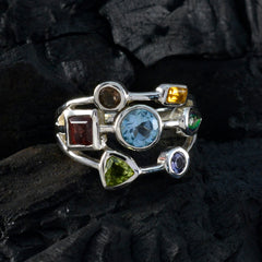 Multi Stone Hepta French 925 Sterling Silver multicolor Gemstone Featherlight Cocktail Ring Jewelry