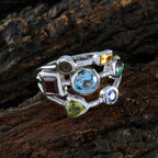 Multi Stone Hepta French 925 Sterling Silver multicolor Gemstone Featherlight Cocktail Ring Jewelry