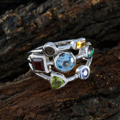 Multi Stone Hepta French 925 Sterling Silver multicolor Gemstone Featherlight Cocktail Ring Jewelry