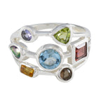 Multi Stone Hepta French 925 Sterling Silver multicolor Gemstone Featherlight Cocktail Ring Jewelry