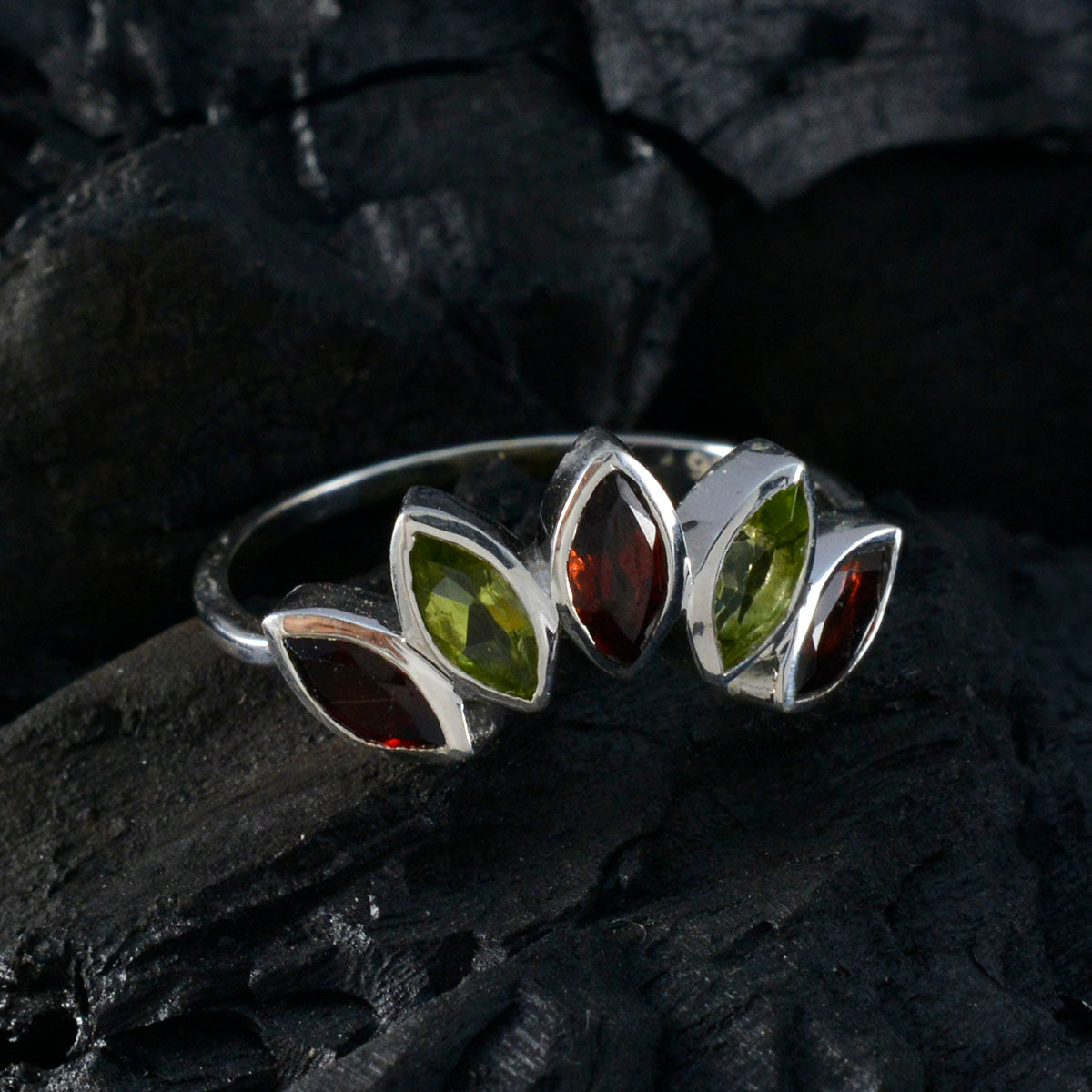 Multi Stone Penta Korean 92.5 Silver multicolor Gemstone Delicate crown Ring Jewellery