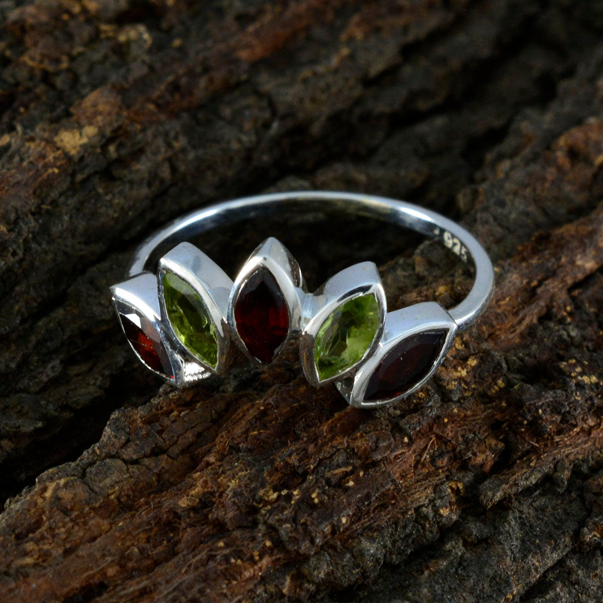 Multi Stone Penta Korean 92.5 Silver multicolor Gemstone Delicate crown Ring Jewellery