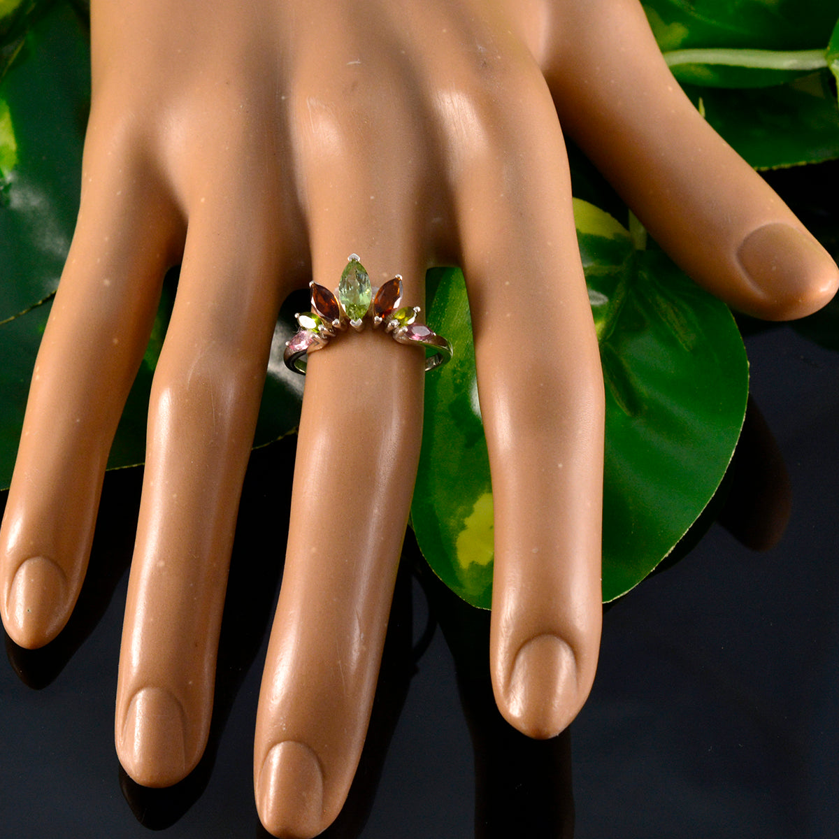 Multi Stone Hepta Korean 925 Silver multicolor Gems Dainty crown Ring Jewellery