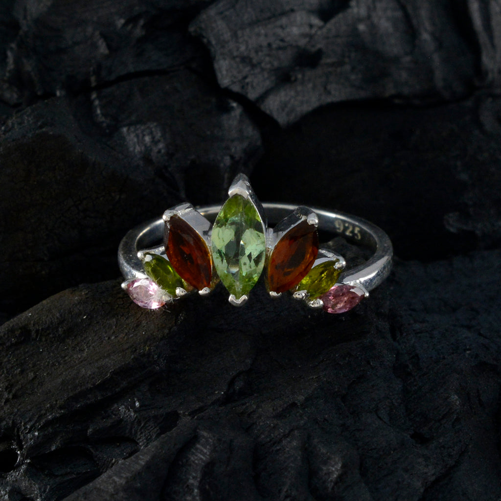 Multi Stone Hepta Korean 925 Silver multicolor Gems Dainty crown Ring Jewellery