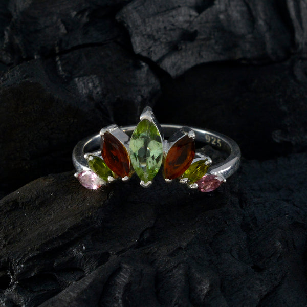Multi Stone Hepta Korean 925 Silver multicolor Gems Dainty crown Ring Jewellery