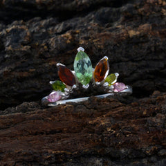 Multi Stone Hepta Korean 925 Silver multicolor Gems Dainty crown Ring Jewellery