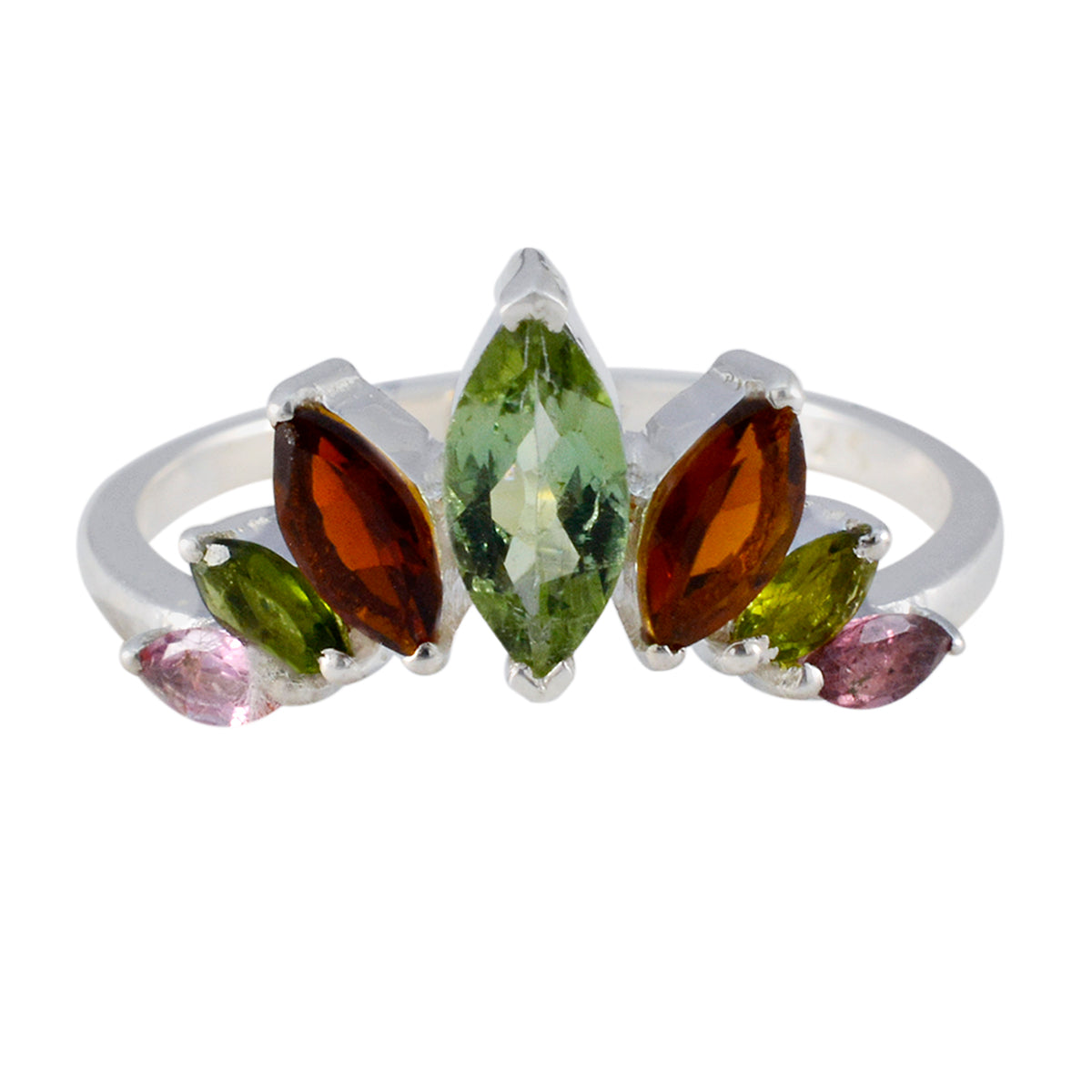 Multi Stone Hepta Korean 925 Silver multicolor Gems Dainty crown Ring Jewellery