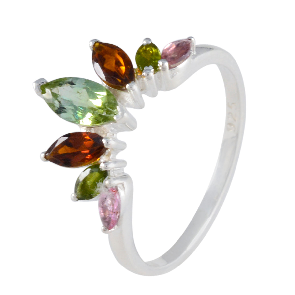 Multi Stone Hepta Korean 925 Silver multicolor Gems Dainty crown Ring Jewellery