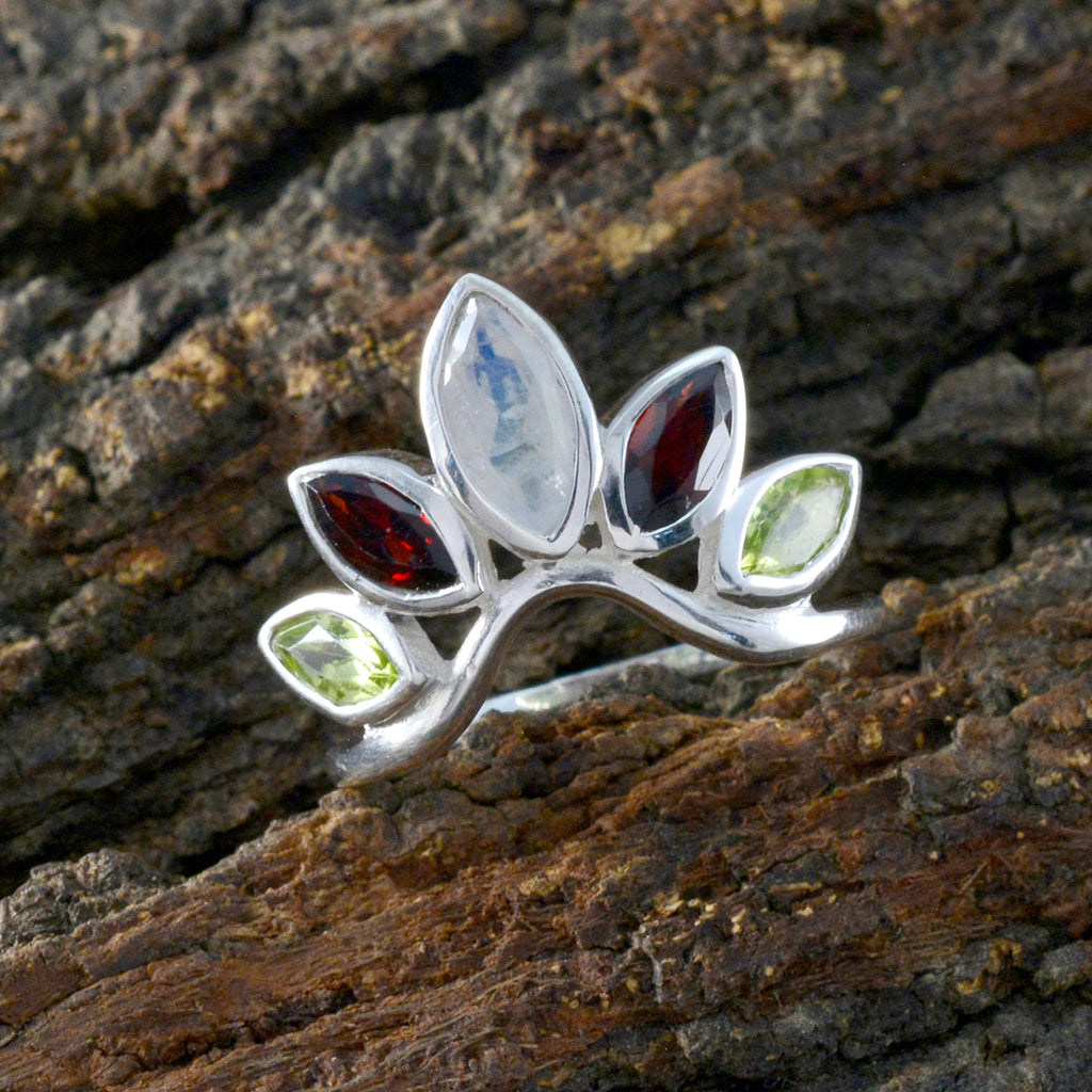 Multi Stone Penta Japanese 925 Silver multicolor Gemstones Dainty crown Ring Jewelry