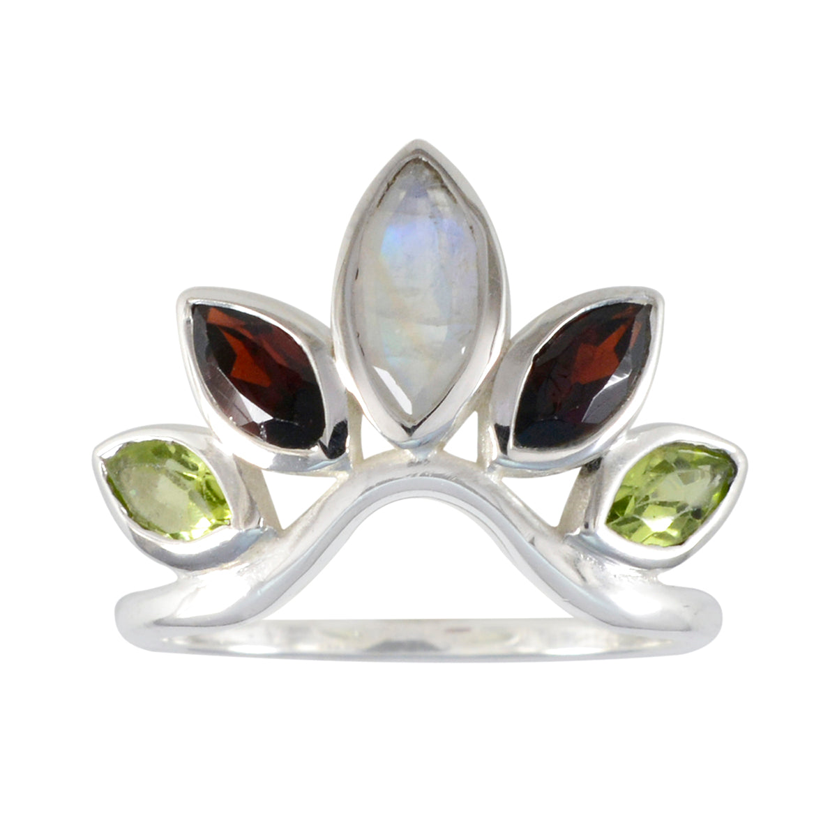 Multi Stone Penta Japanese 925 Silver multicolor Gemstones Dainty crown Ring Jewelry Hoofdafbeelding